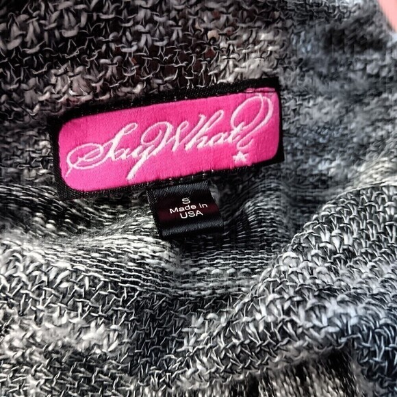 Say What Knit Crochet Cardigan Open Front Small Cascade Black White Lightweight - Picture 7 of 7